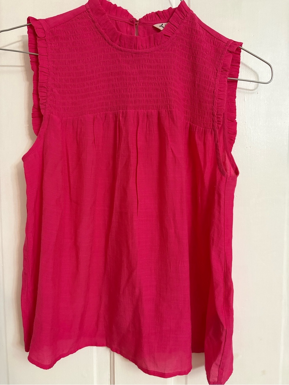 Nanette Lepore Hot Pink Smocked Ruffle Sleeveless Top